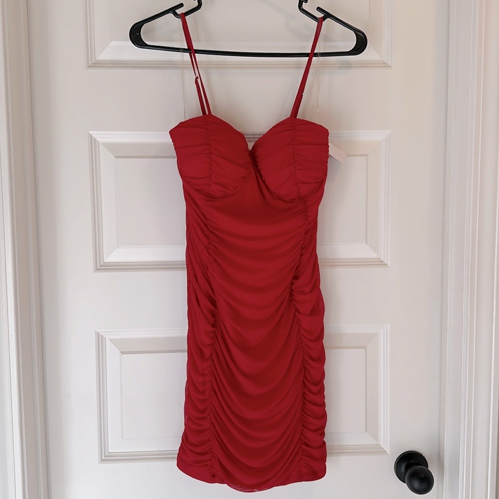 Red Ruched Spaghetti Strap Dress - M/L